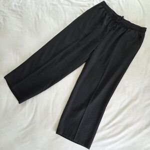 NWOT Linen Blend Elastic Waist Drawstring Wide Leg‎ Black Pants XXL